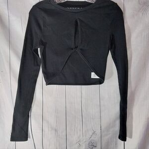 Aeropostale Black Long Sleeve Crop Y2K Top With Twist Front Key Hole Cutout